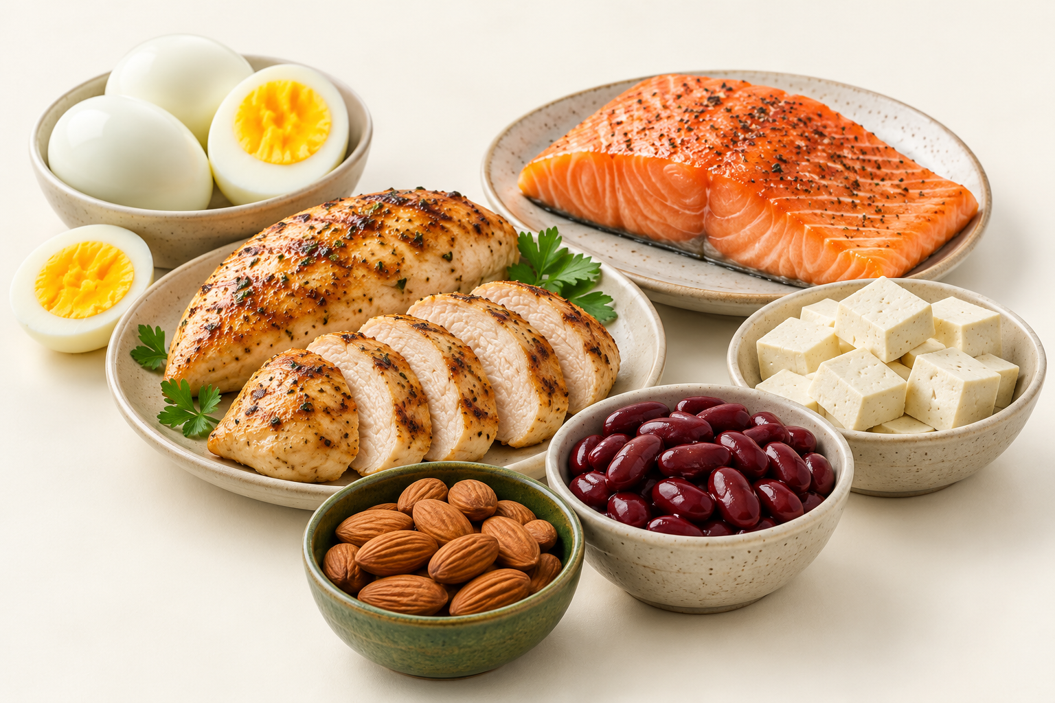 Lean meat and poultry, fish, eggs, tofu, beans, nuts and seeds.