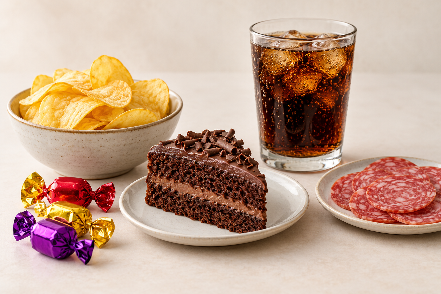 Examples to have less often: crisps, lollies, cake, soft drink and salami.