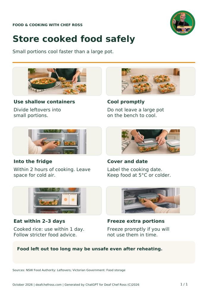 Store cooked food safely - page 1 Preview of Store cooked food safely, page 1 of 1. Select to read on screen.