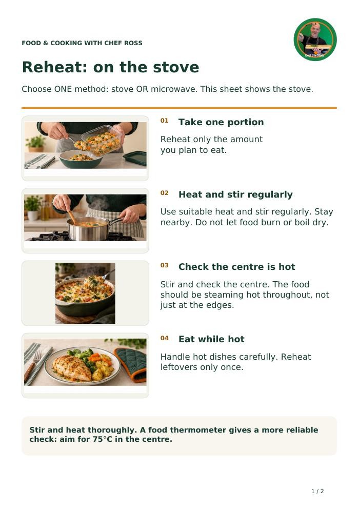 Reheat leftovers safely - page 1 Preview of Reheat leftovers safely, page 1 of 2. Select to read on screen.
