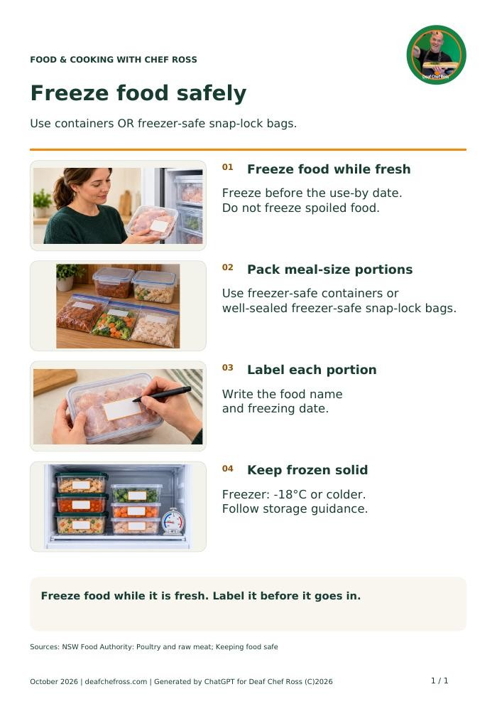 Freeze food safely - page 1 Preview of Freeze food safely, page 1 of 1. Select to read on screen.