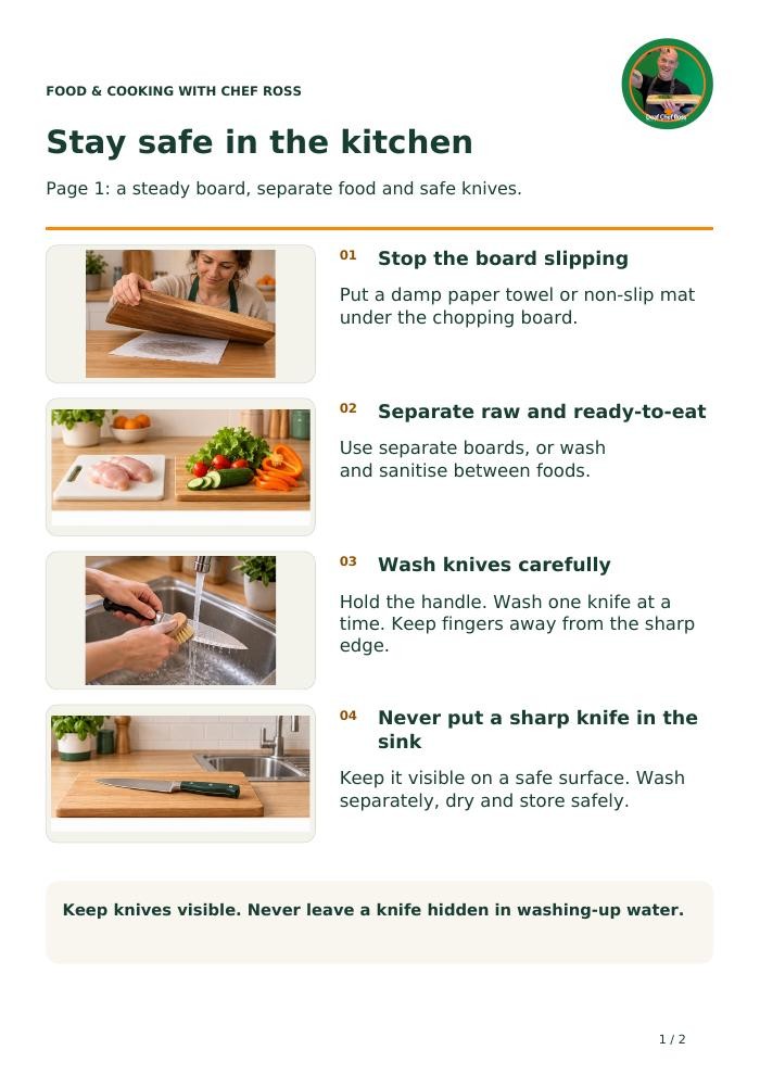 Stay safe in the kitchen - page 1 Preview of Stay safe in the kitchen, page 1 of 2. Select to read on screen.